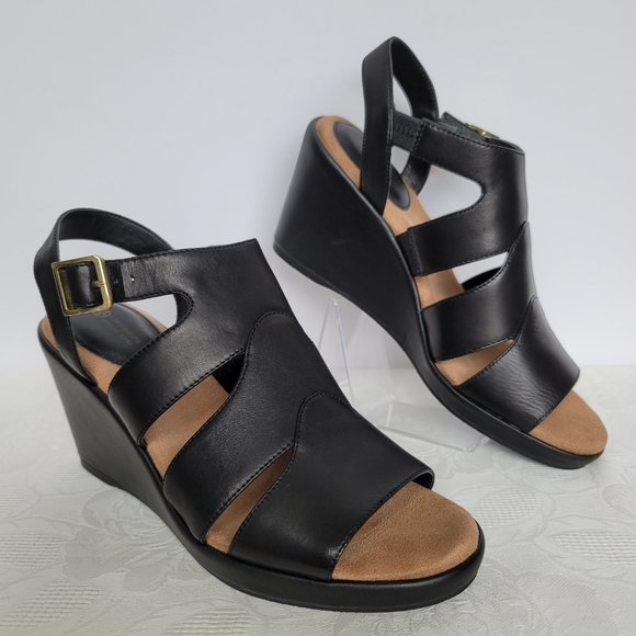 GIANI BERNINI Wirla Platform Wedge Leather Sandals- Black color- Women's Size 9M - Picture 1 of 15